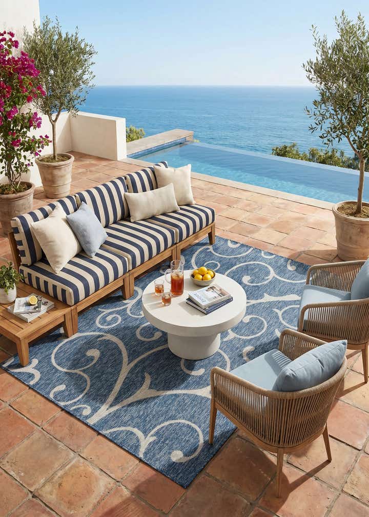 5' 3 x 8' Easy-Clean Botanical Indoor / Outdoor Rug