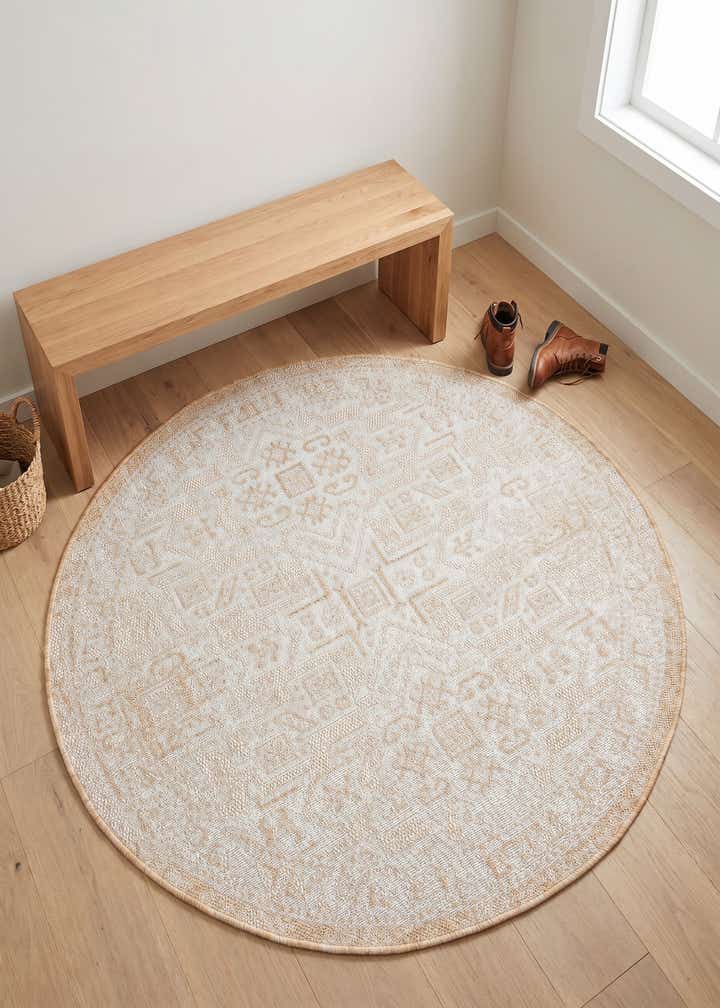 4' x 4' Easy-Clean Aztec Indoor / Outdoor Round Rug