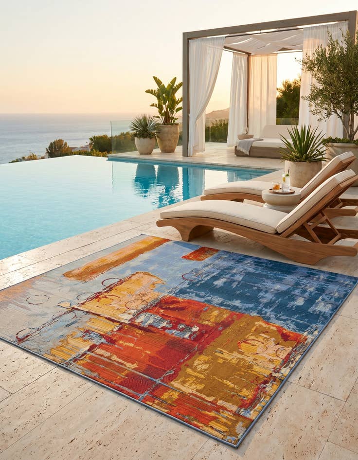 Detail image of 6' x 6' Easy-Clean Modern Indoor / Outdoor Square Rug