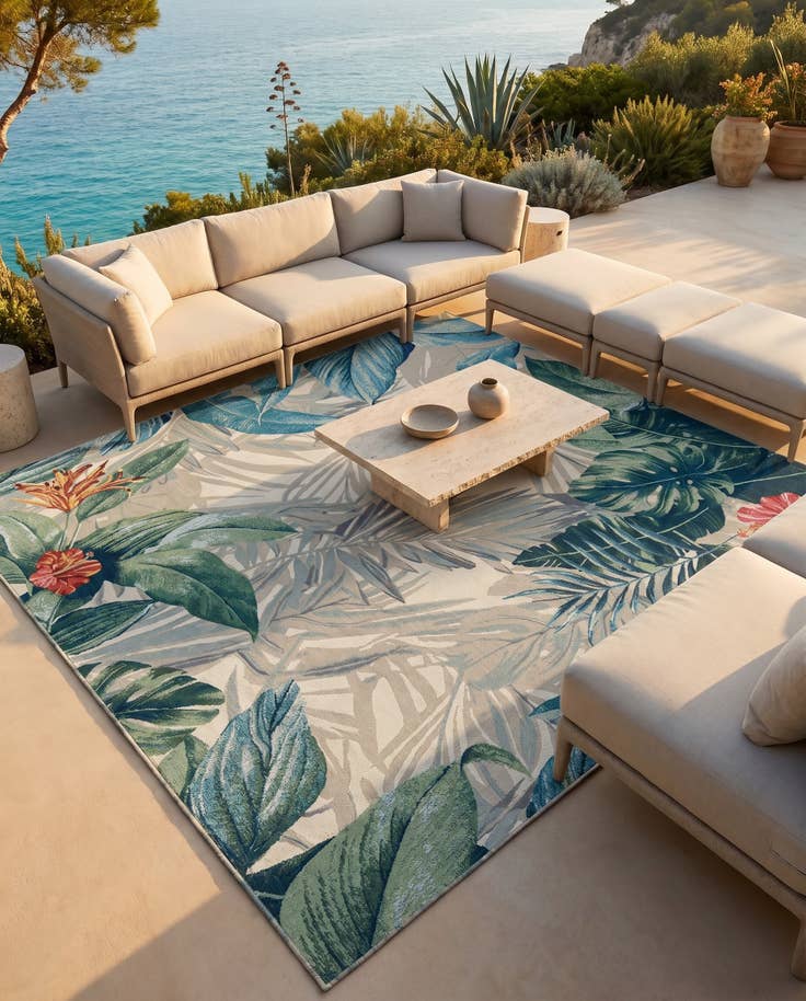 Detail image of 7' 10 x 7' 10 Easy-Clean Botanical Indoor / Outdoor Square Rug