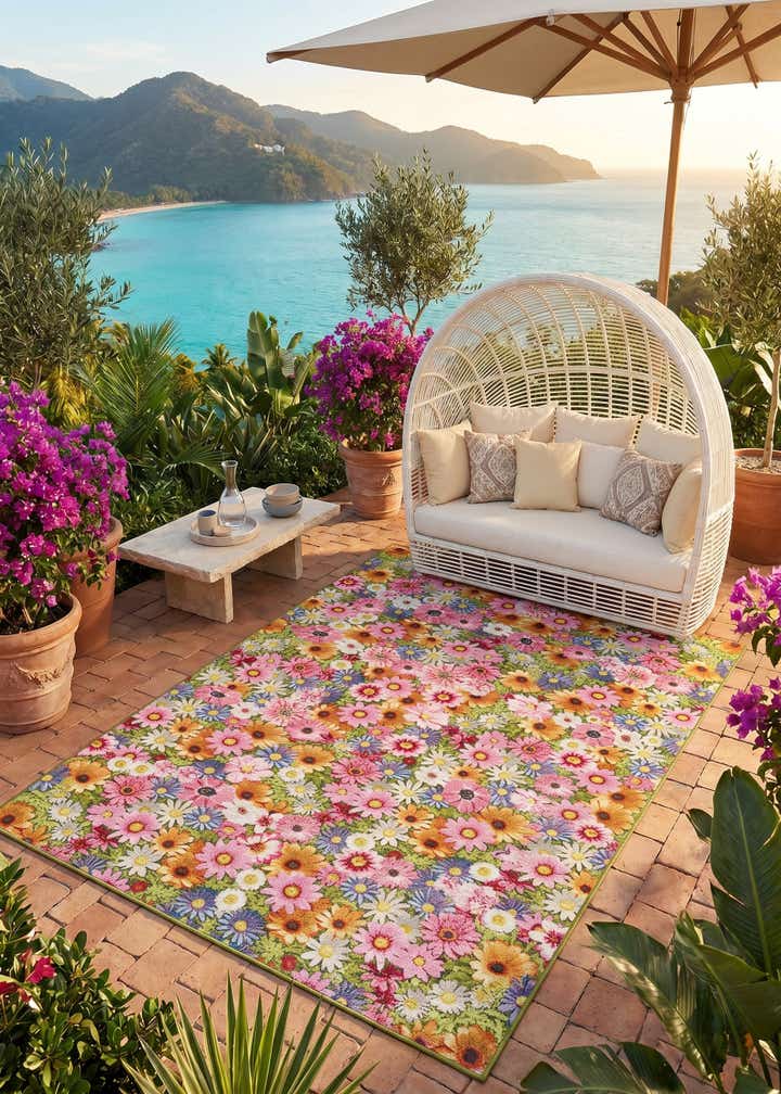 5' x 8' Easy-Clean Botanical Indoor / Outdoor Rug