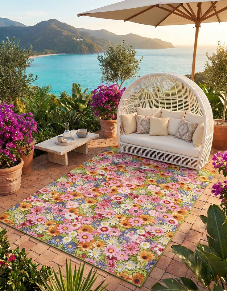 Detail image of 5' x 8' Easy-Clean Botanical Indoor / Outdoor Rug