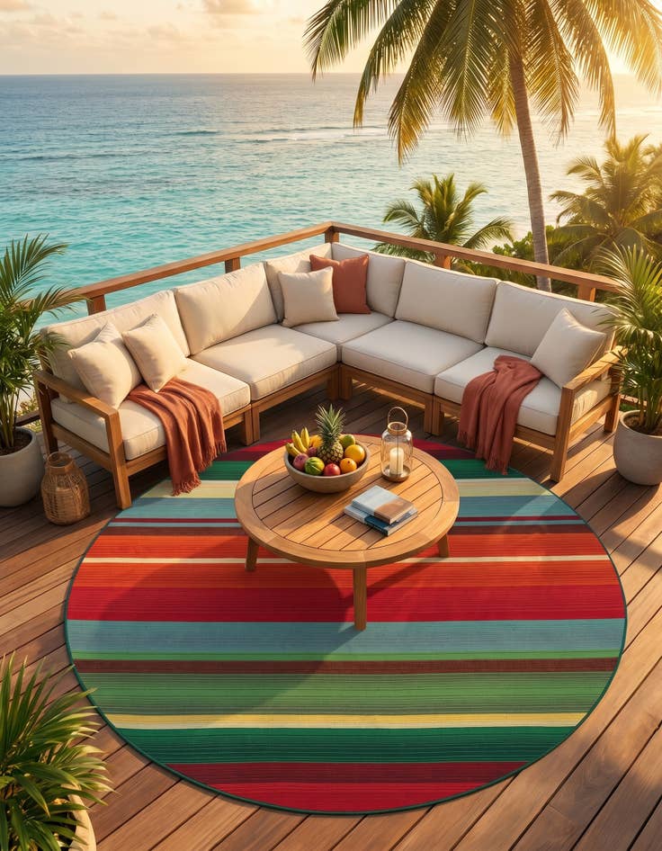 Detail image of 7' x 7' Easy-Clean Modern Indoor / Outdoor Round Rug