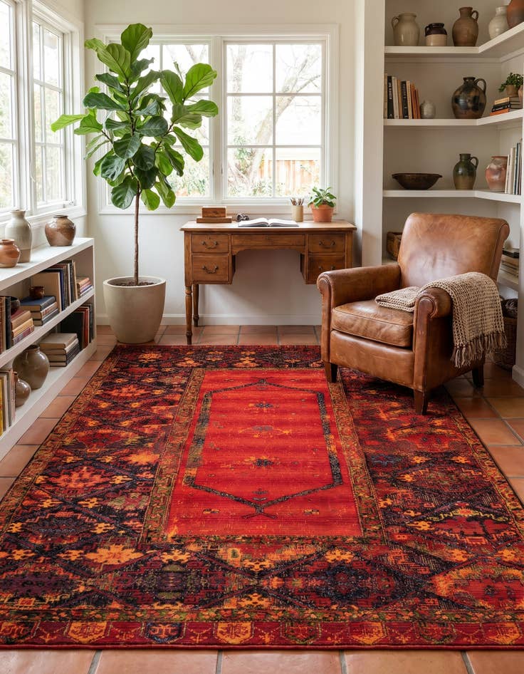 Detail image of 7' 10 x 11' Easy-Clean Tribal Indoor / Outdoor Rug