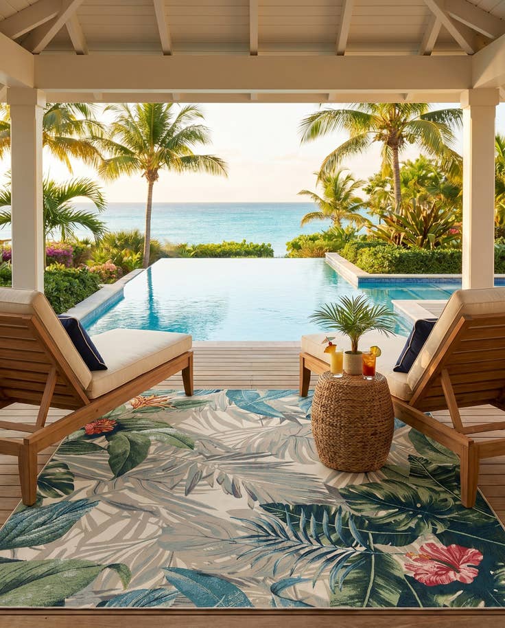 Detail image of 7' 10 x 7' 10 Easy-Clean Botanical Indoor / Outdoor Square Rug