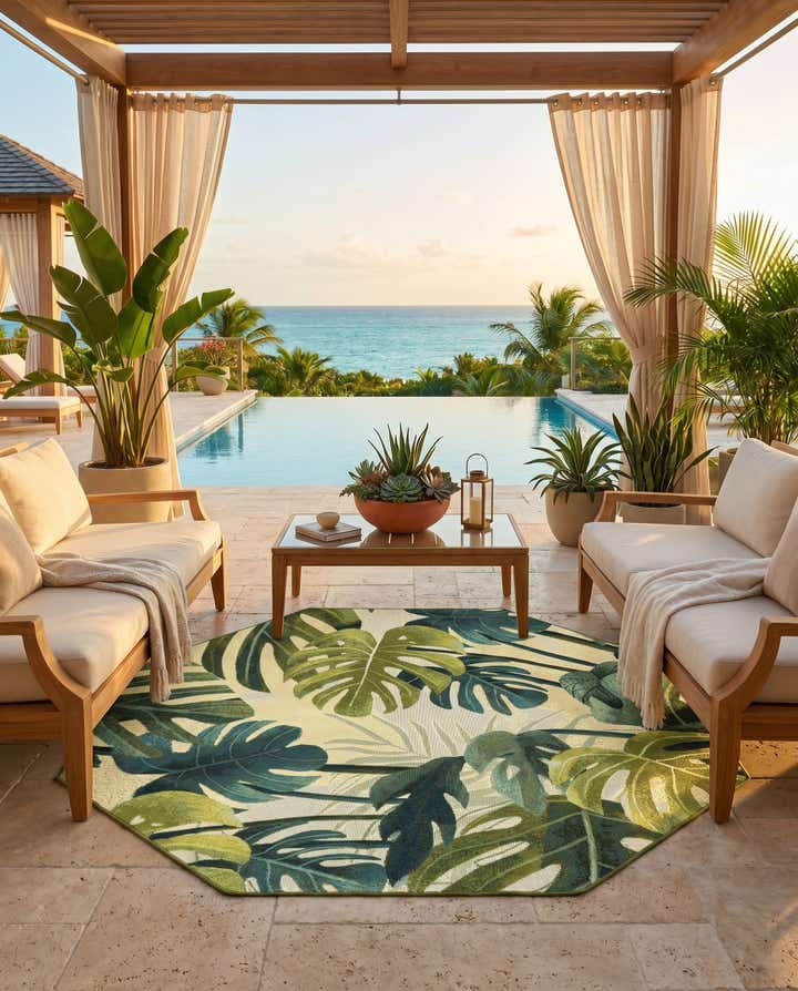 5' 3 x 5' 3 Easy-Clean Botanical Indoor / Outdoor Octagon Rug