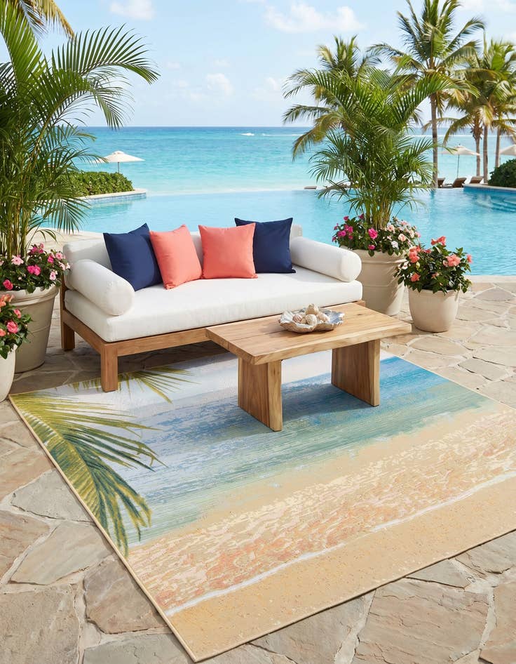Detail image of 6' x 6' Easy-Clean Coastal Indoor / Outdoor Square Rug
