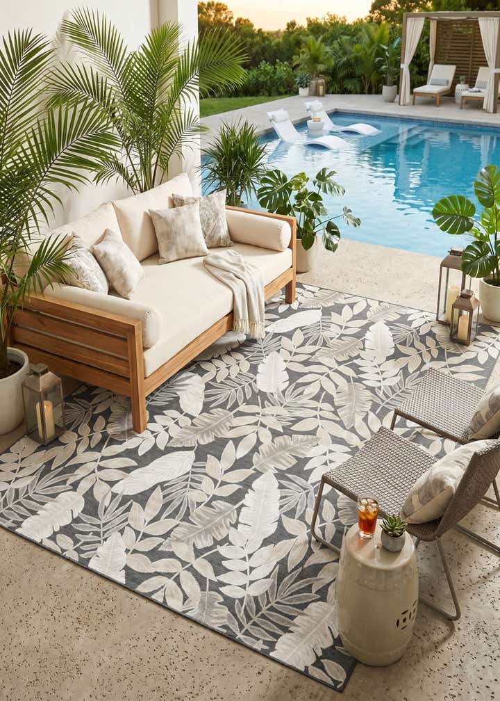 9' 9 x 12' Easy-Clean Botanical Indoor / Outdoor Rug
