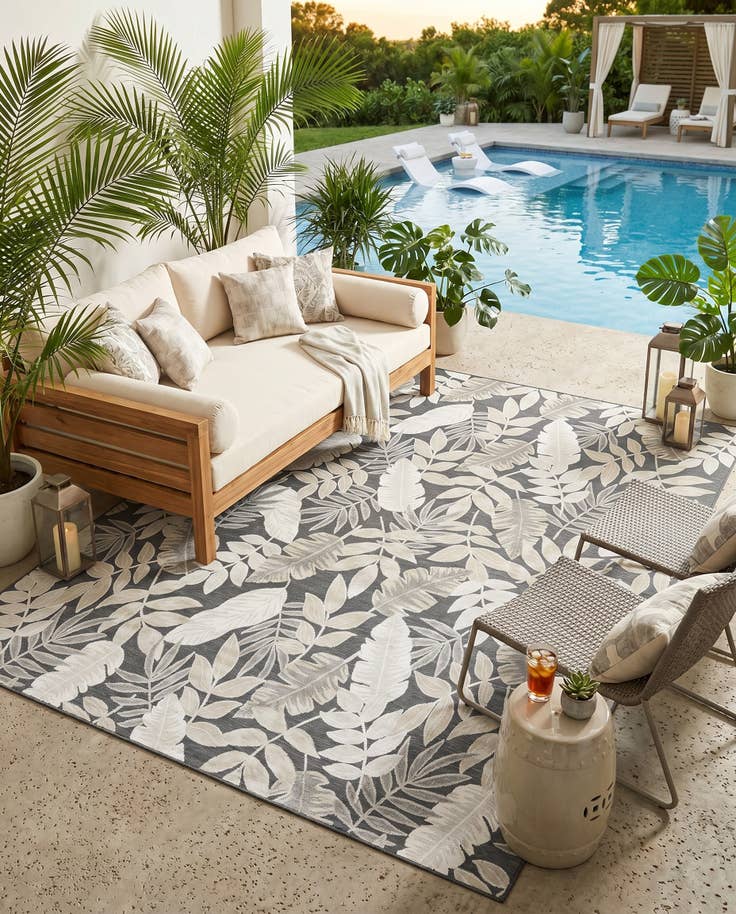 Detail image of 9' 9 x 12' Easy-Clean Botanical Indoor / Outdoor Rug