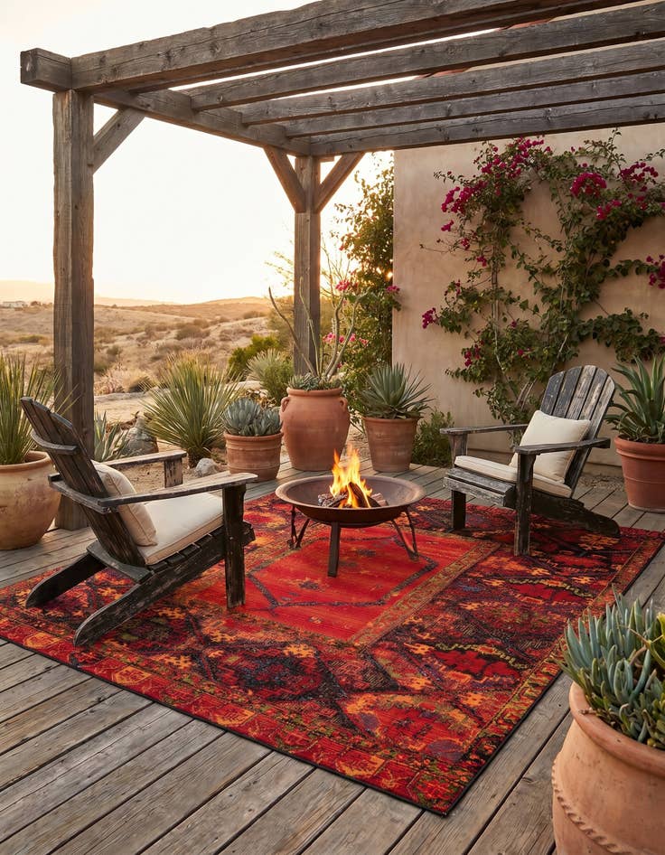 Detail image of 7' 10 x 7' 10 Easy-Clean Tribal Indoor / Outdoor Square Rug