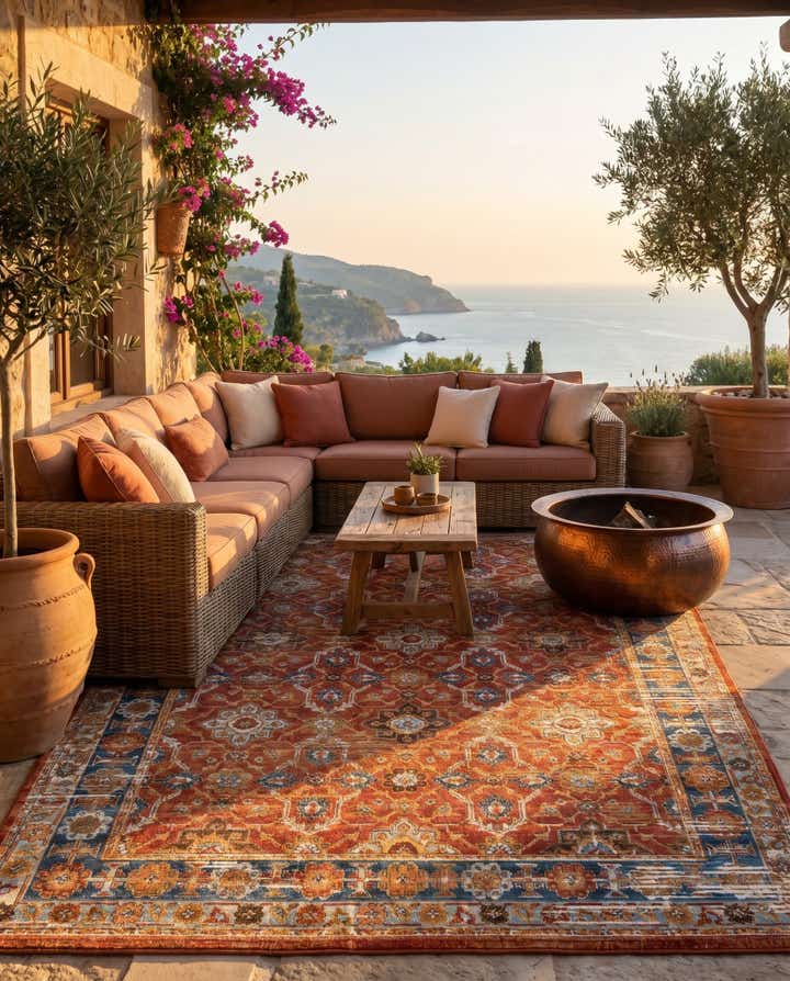6' x 9' Easy-Clean Traditional Indoor / Outdoor Rug