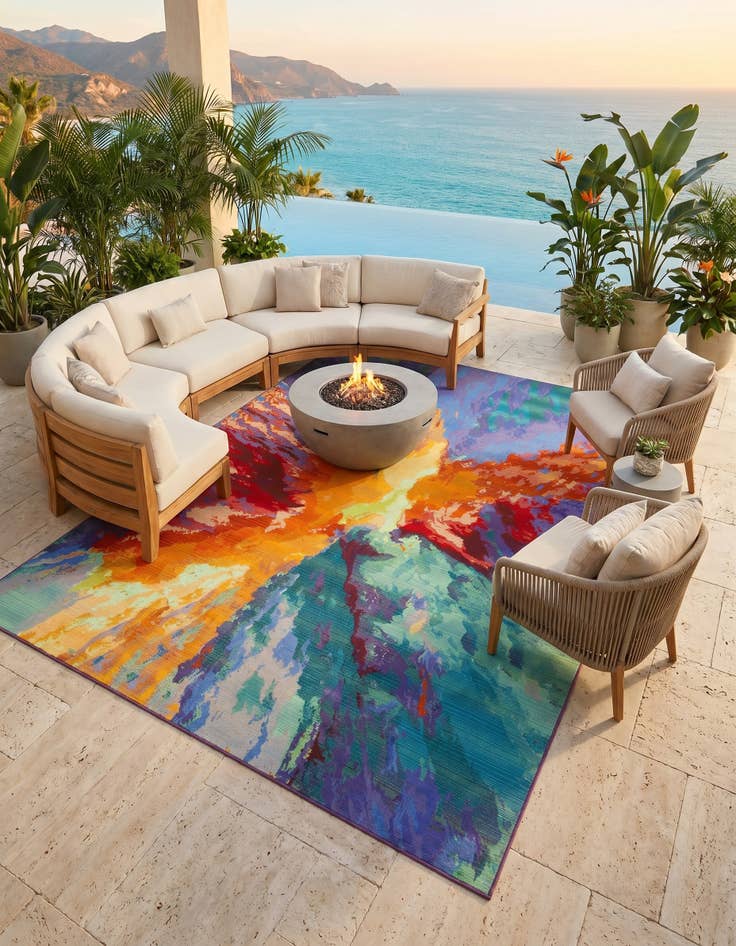Detail image of 7' 10 x 11' Easy-Clean Modern Indoor / Outdoor Rug