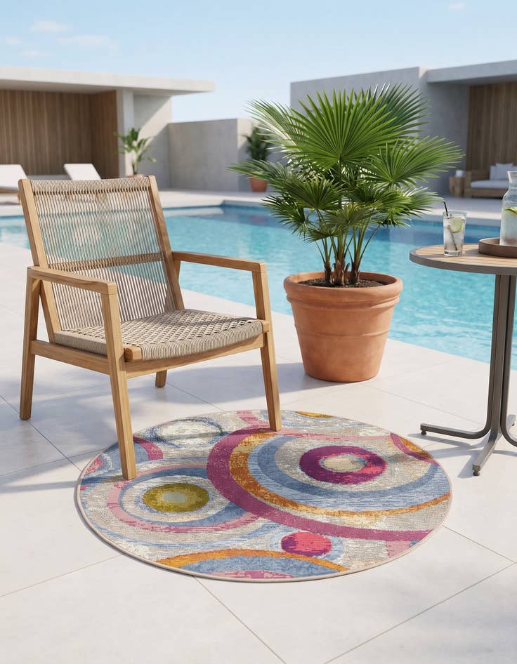 Detail image of 3' x 3' Easy-Clean Modern Indoor / Outdoor Round Rug