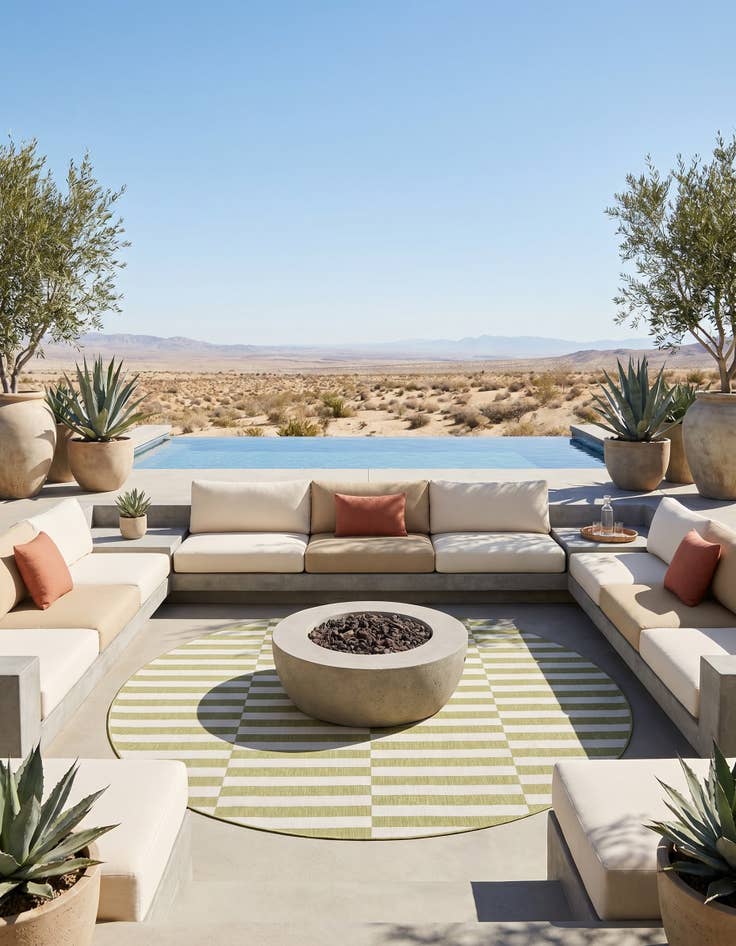 Detail image of 10' x 10' Easy-Clean Striped Indoor / Outdoor Round Rug