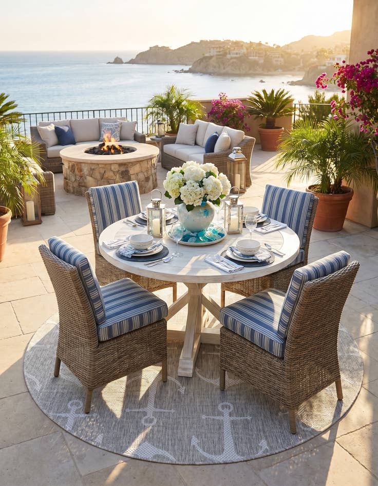 Detail image of 5' 3 x 5' 3 Easy-Clean Coastal Indoor / Outdoor Round Rug