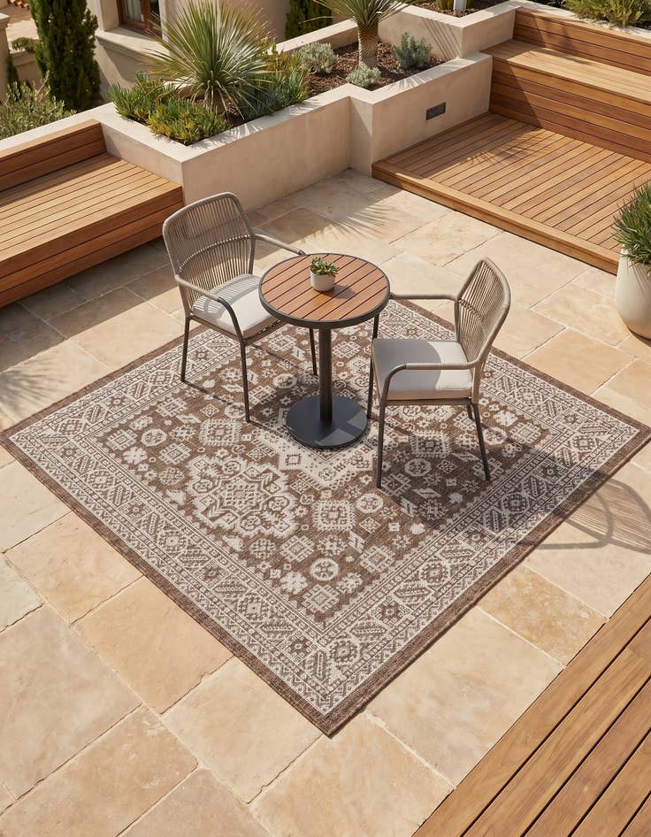 Detail image of 5' 3 x 5' 3 Easy-Clean Aztec Indoor / Outdoor Square Rug