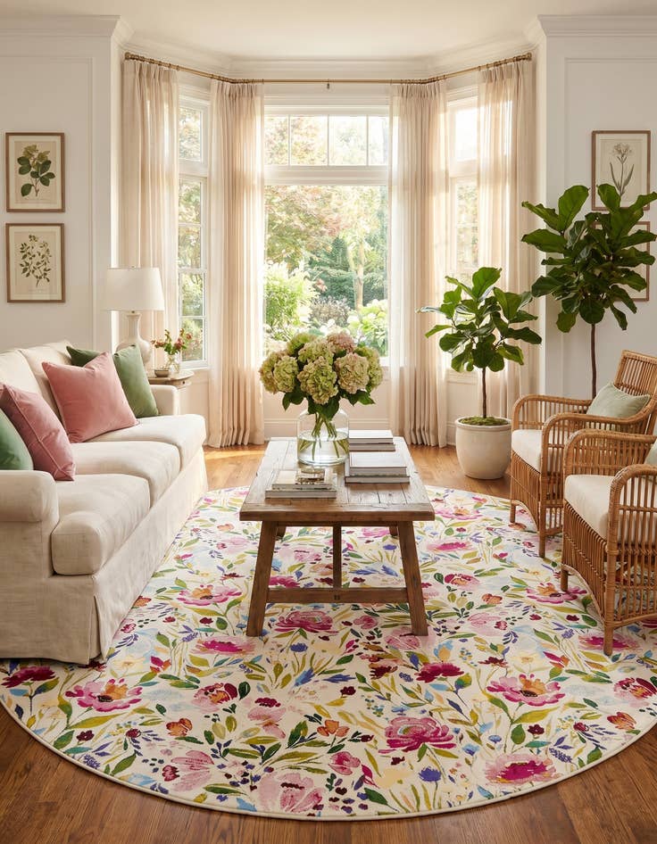 Detail image of 10' x 10' Easy-Clean Botanical Indoor / Outdoor Round Rug