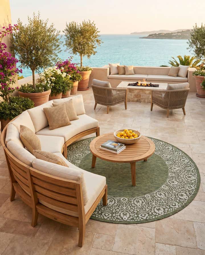 7' 10 x 7' 10 Easy-Clean Border Indoor / Outdoor Round Rug