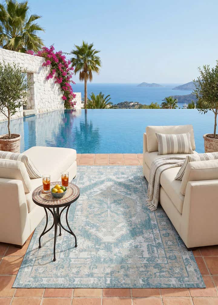 6' x 9' Easy-Clean Traditional Indoor / Outdoor Rug