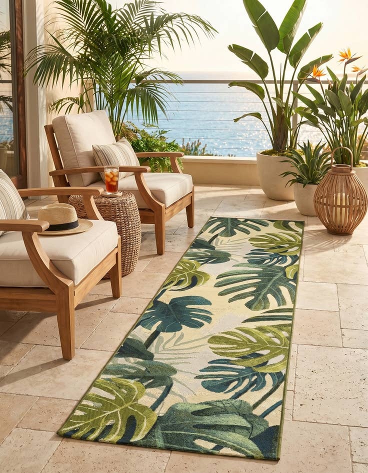 Detail image of 2' x 8' Easy-Clean Botanical Indoor / Outdoor Runner Rug