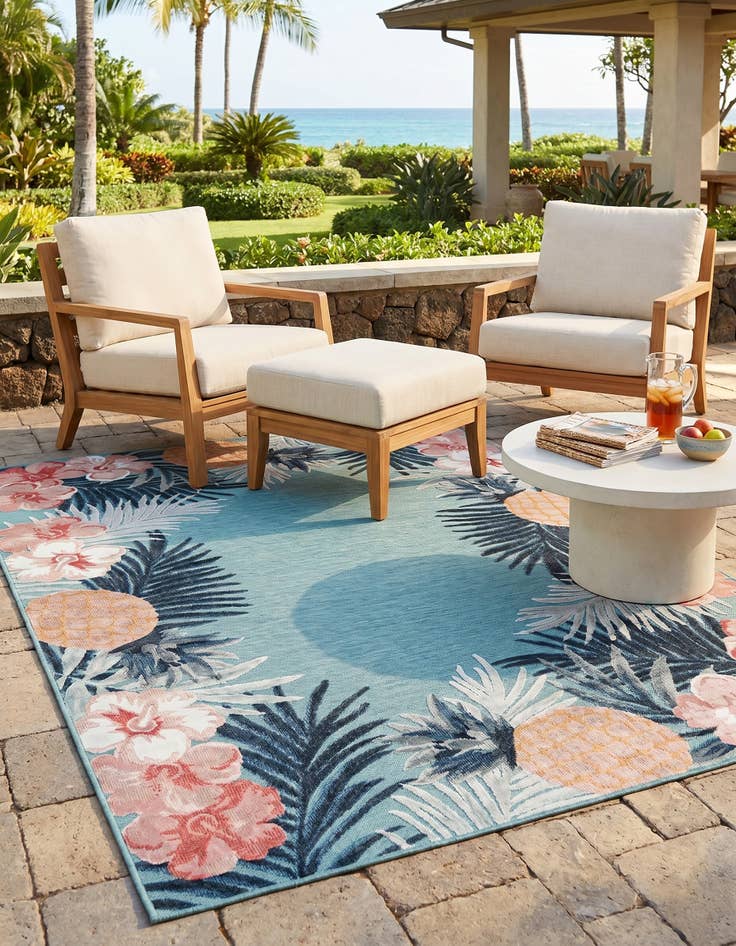 Detail image of 6' 4 x 9' Easy-Clean Botanical Indoor / Outdoor Rug