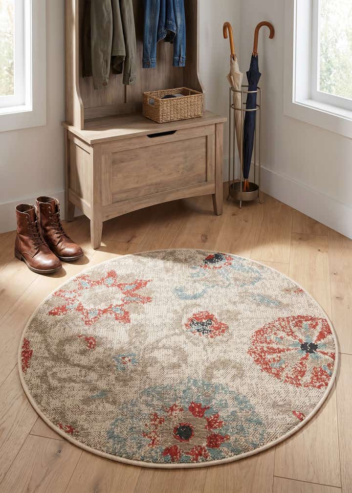 3' x 3' Easy-Clean Botanical Indoor / Outdoor Round Rug