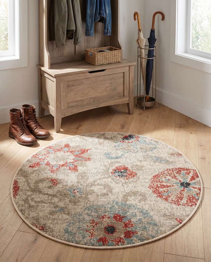 3' x 3' Easy-Clean Botanical Indoor / Outdoor Round Rug
