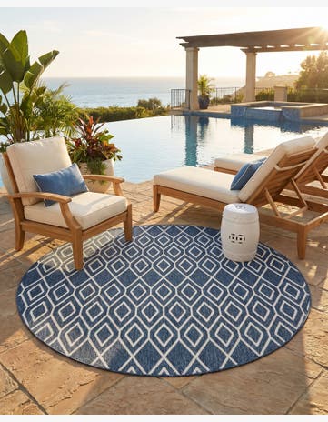 Blue Easy-Clean Jill Zarin Indoor / Outdoor Round Rug