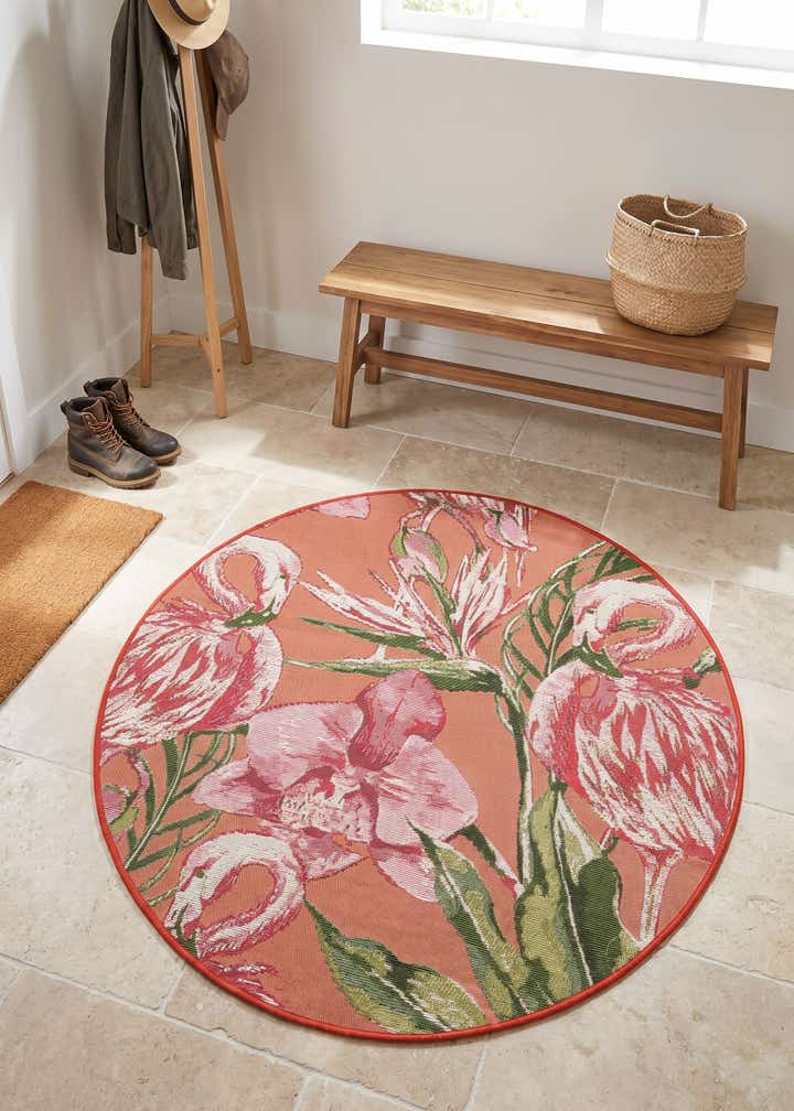 3' x 3' Easy-Clean Botanical Indoor / Outdoor Round Rug