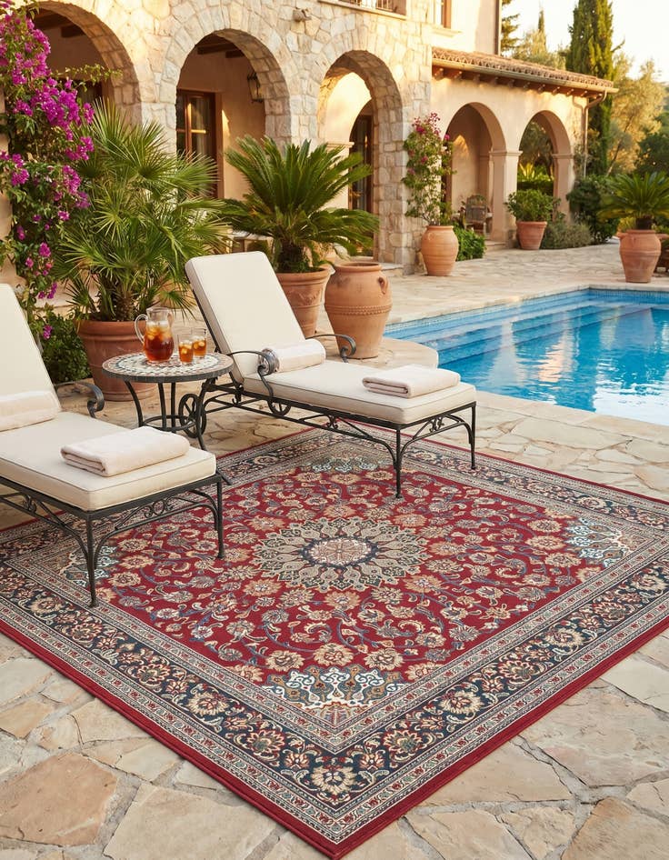 Detail image of 7' 10 x 7' 10 Easy-Clean Traditional Indoor / Outdoor Square Rug
