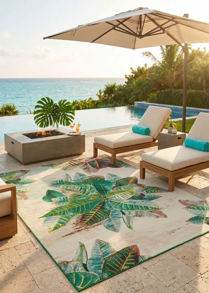 9' x 12' Easy-Clean Botanical Indoor / Outdoor Rug