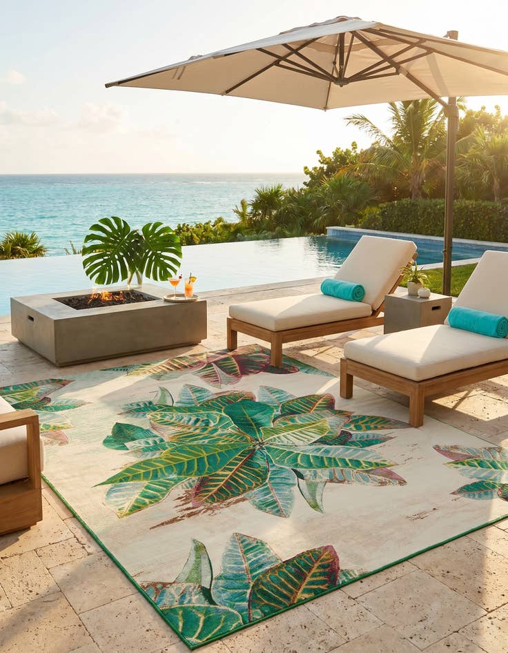 Detail image of 9' x 12' Easy-Clean Botanical Indoor / Outdoor Rug
