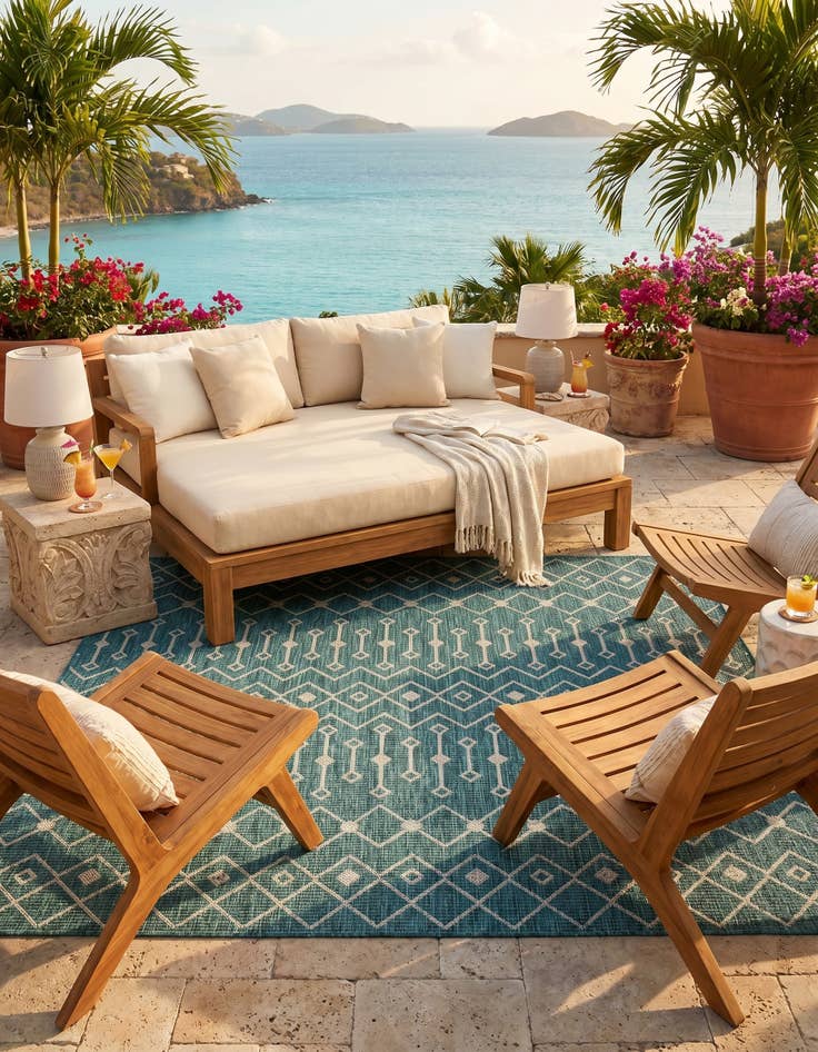 Detail image of 6' x 6' Easy-Clean Lattice Indoor / Outdoor Square Rug