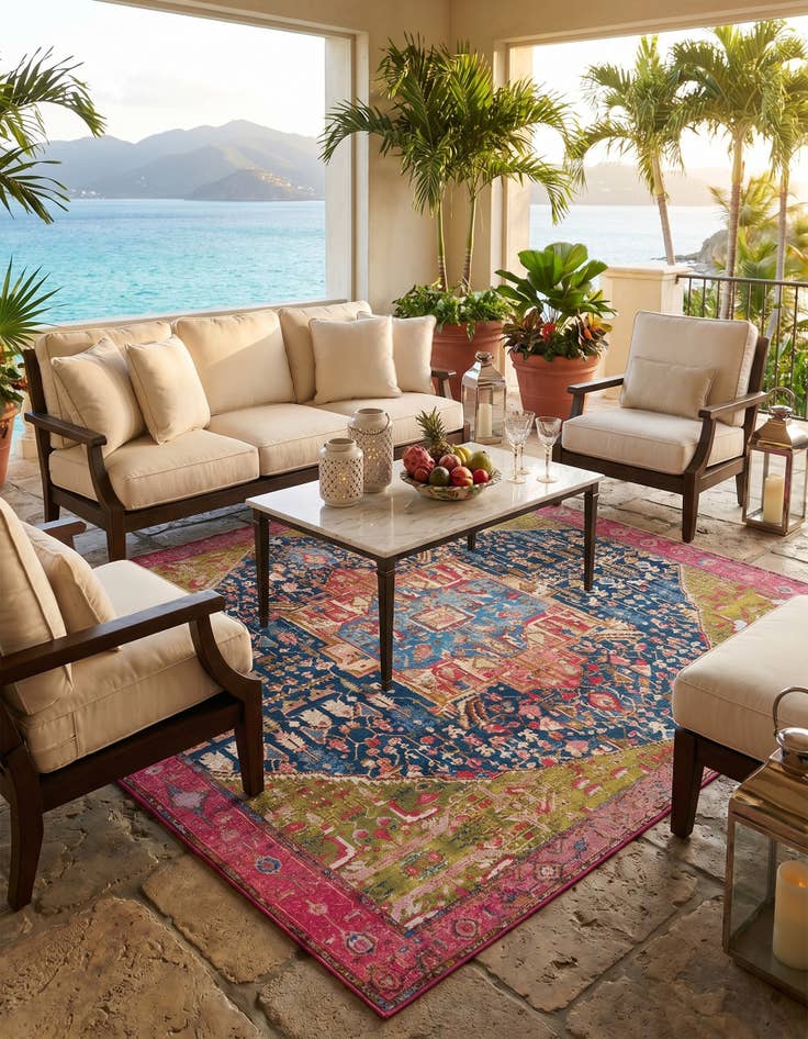 Detail image of 10' x 10' Easy-Clean Traditional Indoor / Outdoor Square Rug