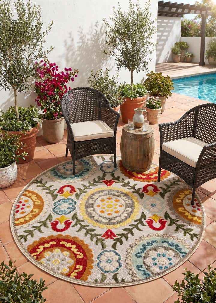 6' x 6' Easy-Clean Casablanca Indoor / Outdoor Round Rug