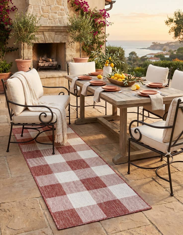 Detail image of 2' x 6' Easy-Clean Checkered Indoor / Outdoor Runner Rug