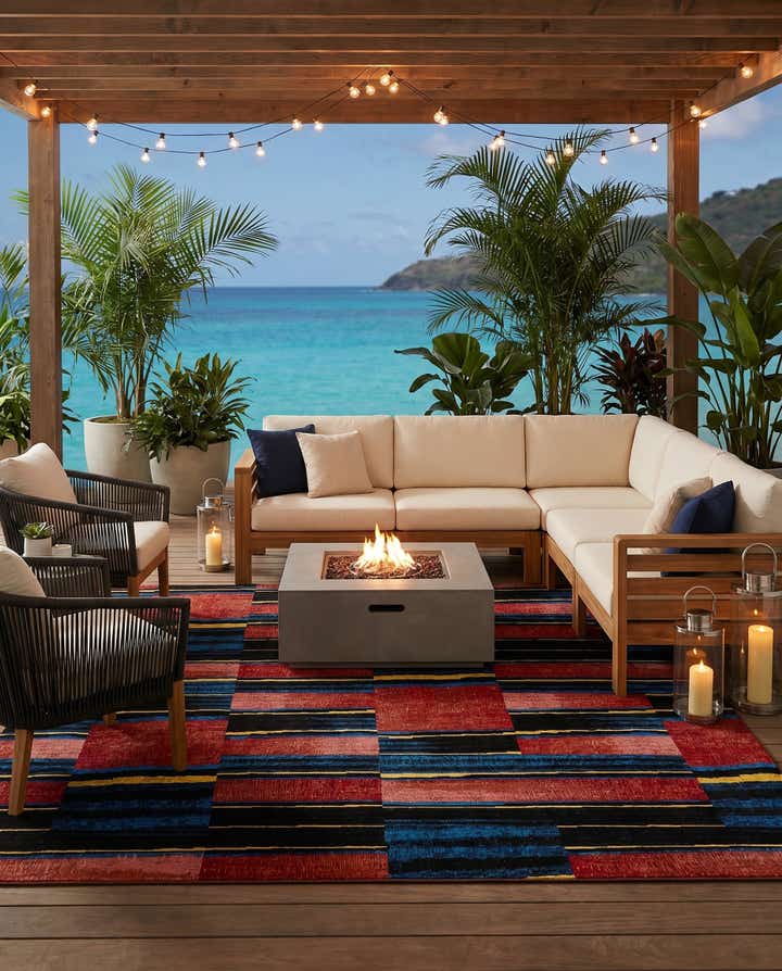 7' 10 x 7' 10 Easy-Clean Modern Indoor / Outdoor Square Rug