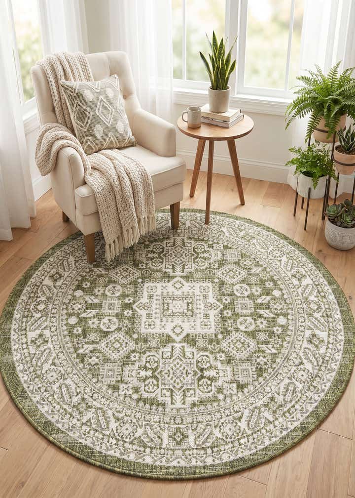 5' 3 x 5' 3 Easy-Clean Aztec Indoor / Outdoor Round Rug