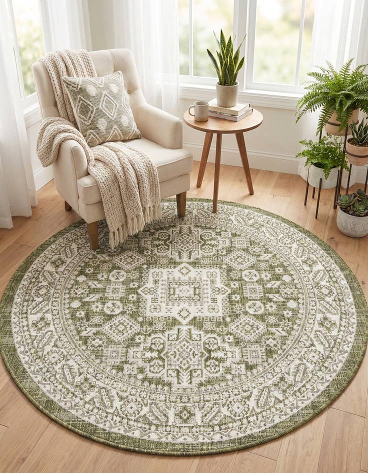 Detail image of 5' 3 x 5' 3 Easy-Clean Aztec Indoor / Outdoor Round Rug