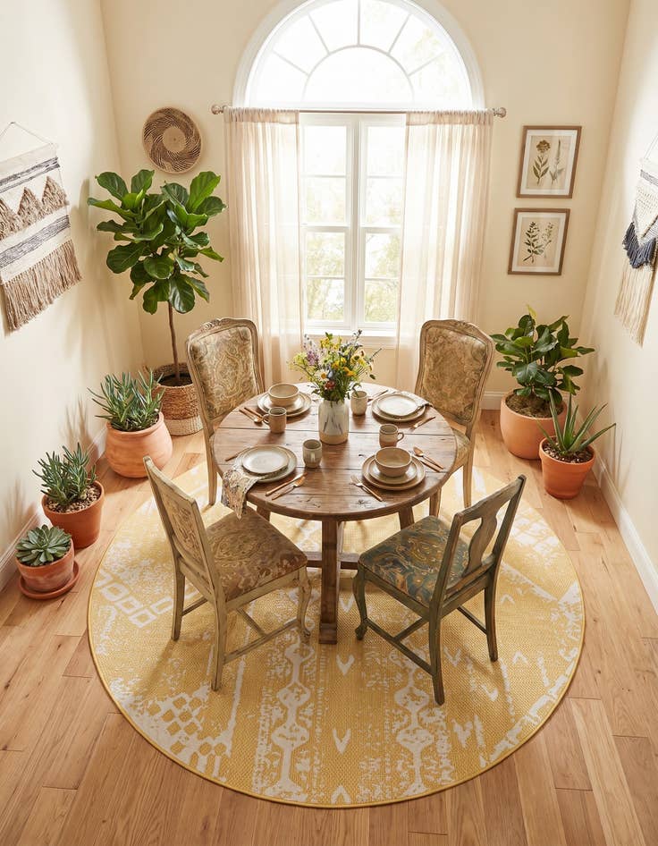 Detail image of 7' 10 x 7' 10 Easy-Clean Bohemian Indoor / Outdoor Round Rug