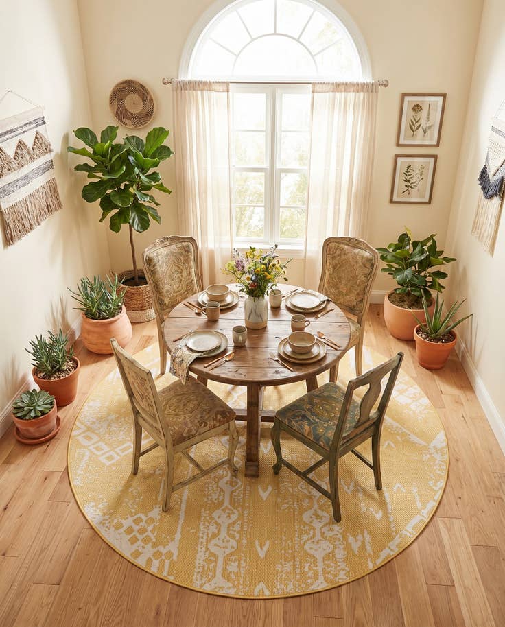 Detail image of 7' 10 x 7' 10 Easy-Clean Bohemian Indoor / Outdoor Round Rug
