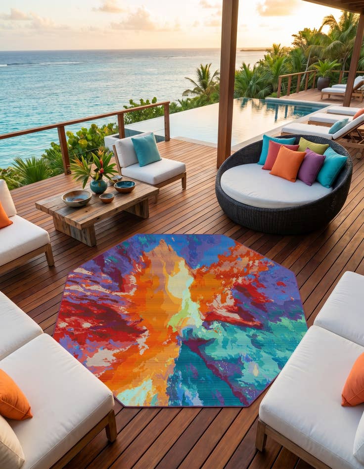 Detail image of 7' x 7' Easy-Clean Modern Indoor / Outdoor Octagon Rug