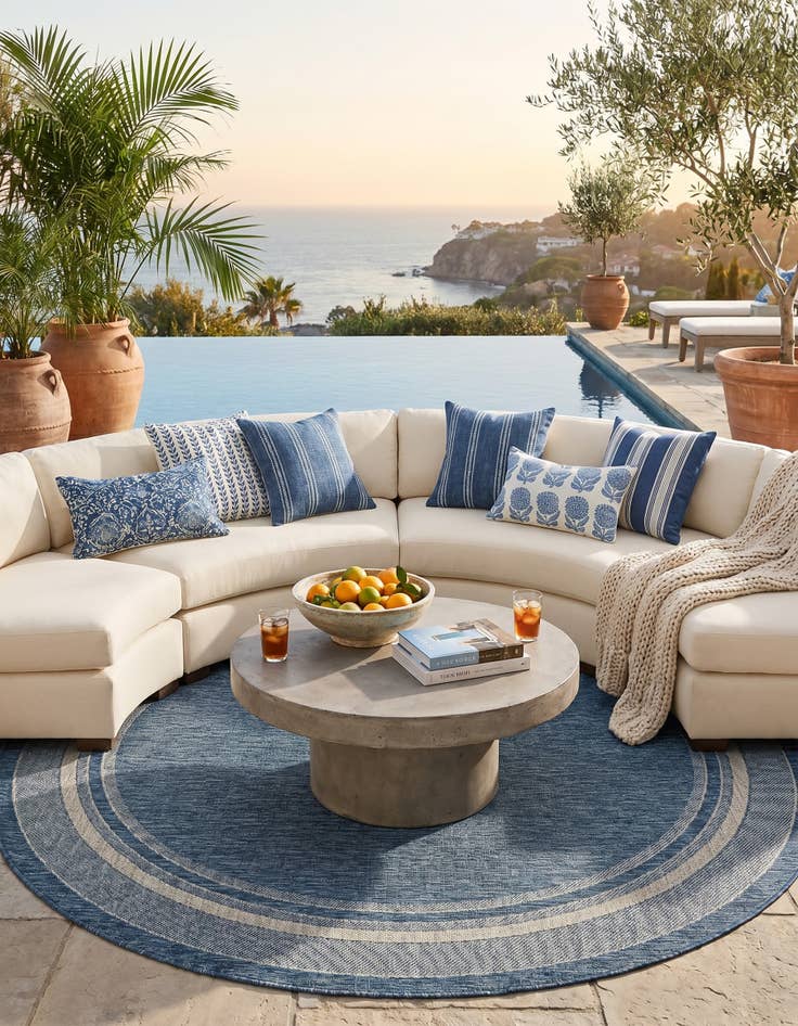 Detail image of 7' 10 x 7' 10 Easy-Clean Border Indoor / Outdoor Round Rug