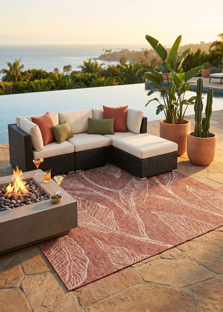 5' 3 x 8' Easy-Clean Botanical Indoor / Outdoor Rug