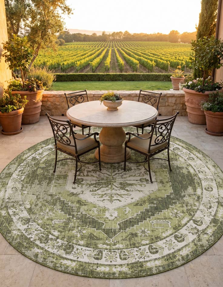 Detail image of 13' x 13' Easy-Clean Traditional Indoor / Outdoor Round Rug
