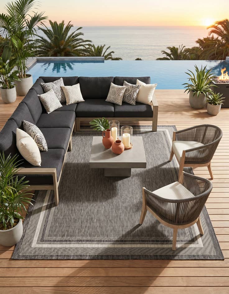 Detail image of 7' 10 x 11' Easy-Clean Border Indoor / Outdoor Rug