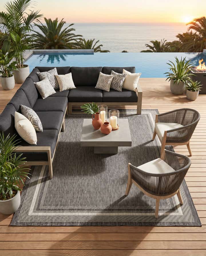 7' 10 x 11' Easy-Clean Border Indoor / Outdoor Rug