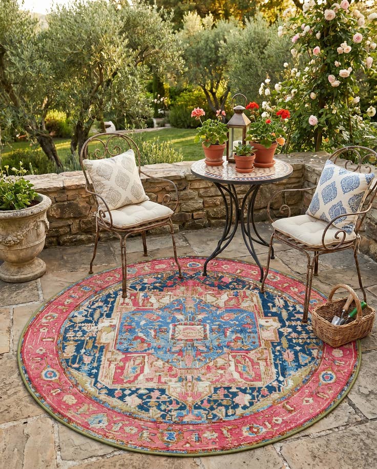 Detail image of 4' x 4' Easy-Clean Traditional Indoor / Outdoor Round Rug