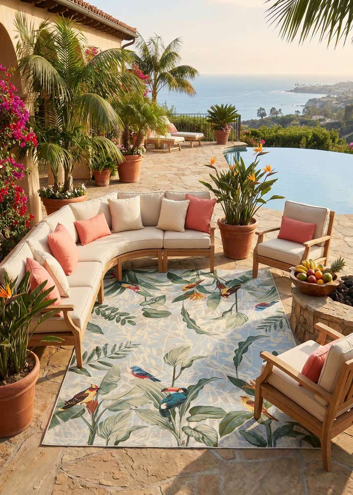 7' 10 x 11' Easy-Clean Botanical Indoor / Outdoor Rug