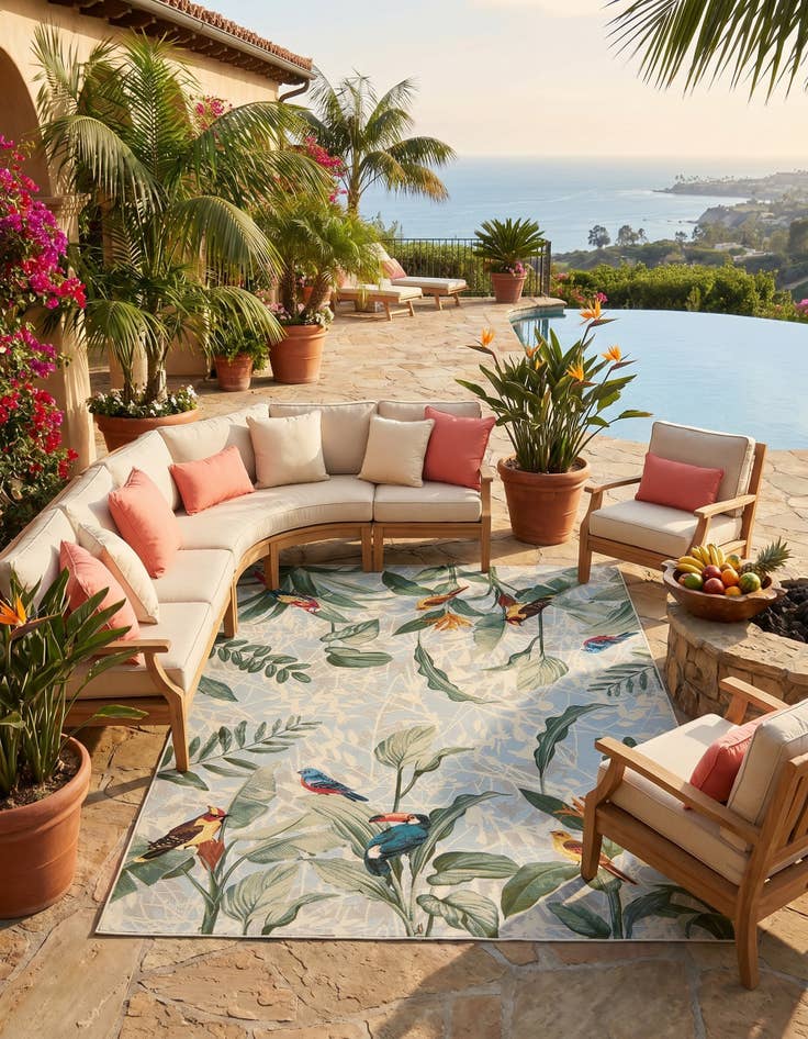 Detail image of 7' 10 x 11' Easy-Clean Botanical Indoor / Outdoor Rug